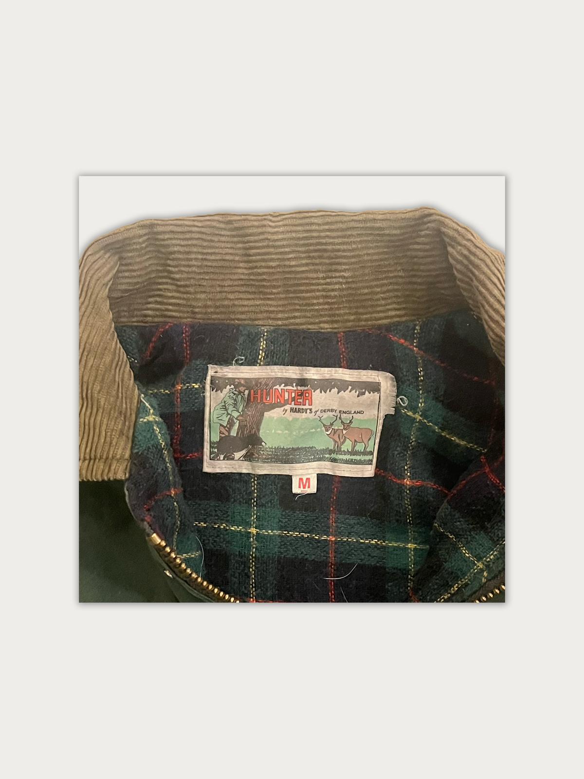 90 Vintage Hunter by Hardy's of Derby England Plaid-Lined Waxed Field Jacket