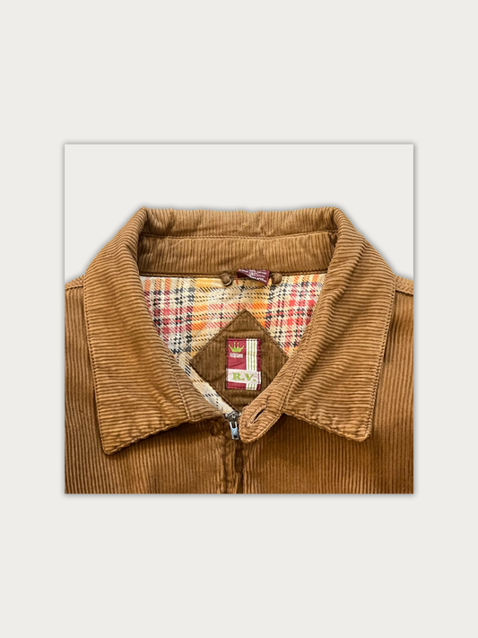 Vintage Plaid-Lined Corduroy Zip Jacket