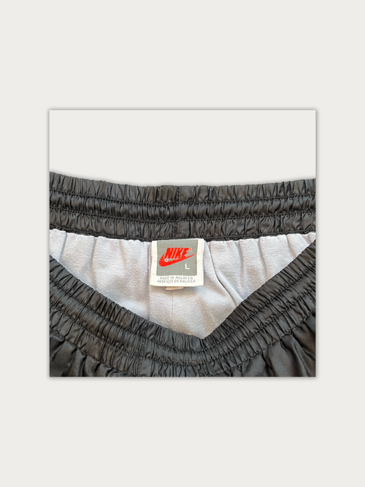 Vintage 90s Nike Silver Tag 3-Color Block Logo Nylon Track Pants (Black)