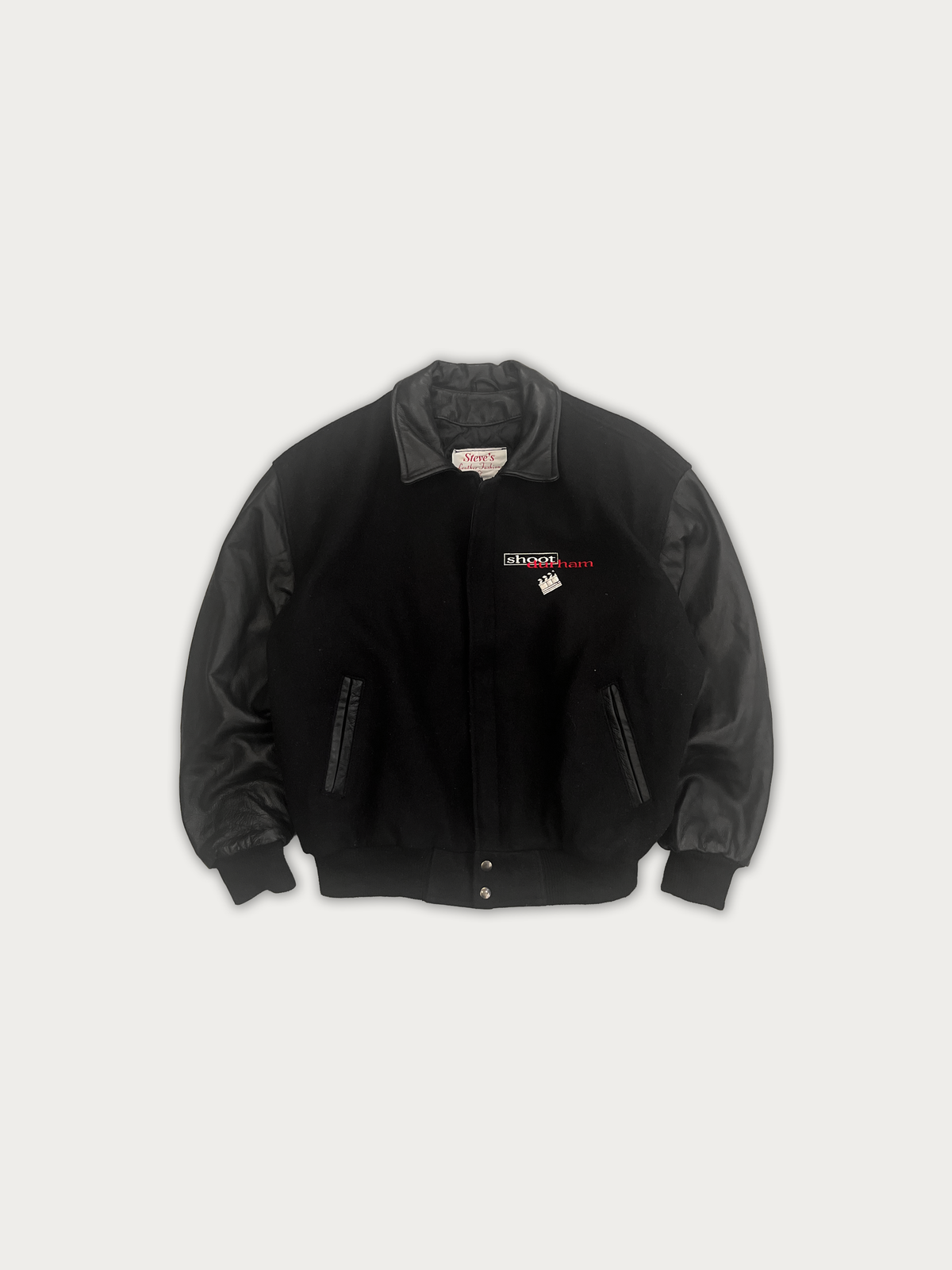 "Shoot Durham" Leather+Wool Varsity Jacket