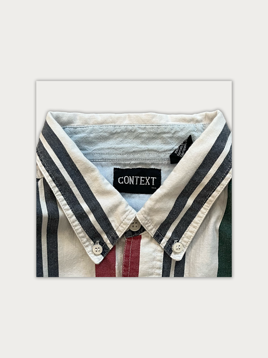 1990s Vertical Multi-Color Striped Cotton Botton Down Shirt