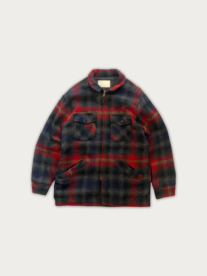 Vintage Melton Outer-Wear Zip-Up Wool Plaid Hunting Jacket