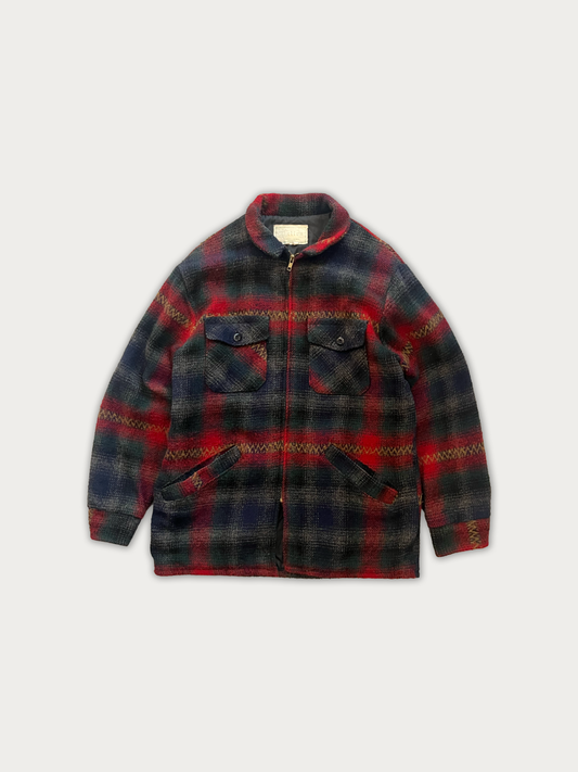 Vintage Melton Outer-Wear Zip-Up Wool Plaid Hunting Jacket