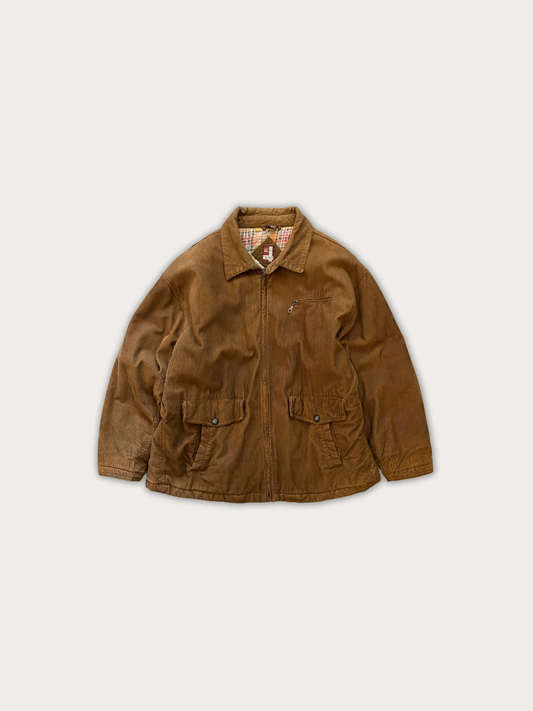 Vintage Plaid-Lined Corduroy Zip Jacket