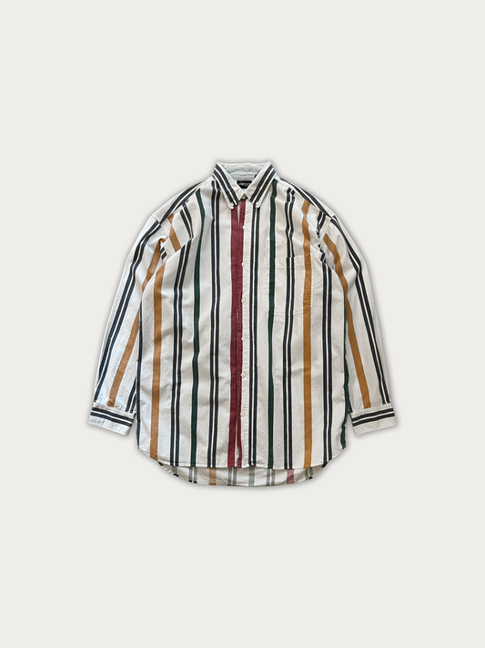 1990s Vertical Multi-Color Striped Cotton Botton Down Shirt