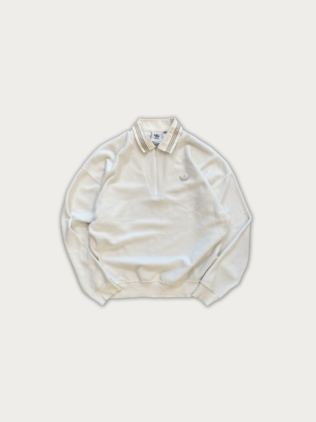 Adidas Striped-Collar Terry Quarter-Zip